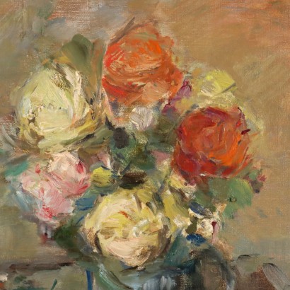 E. Pastorio Rose\'s Vase Oil on Canvas Italy XX Century