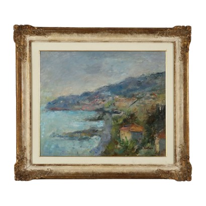 E. Pastorio Ligurian Glimpse Oil on Canvas Italy XX Century