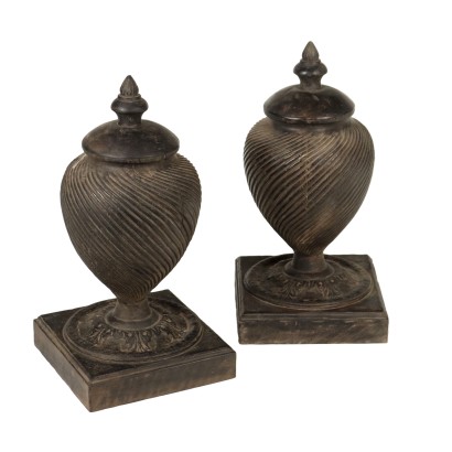Pair of Vases Neorenaissance Style Carved Wood Europe XIX-XX Century